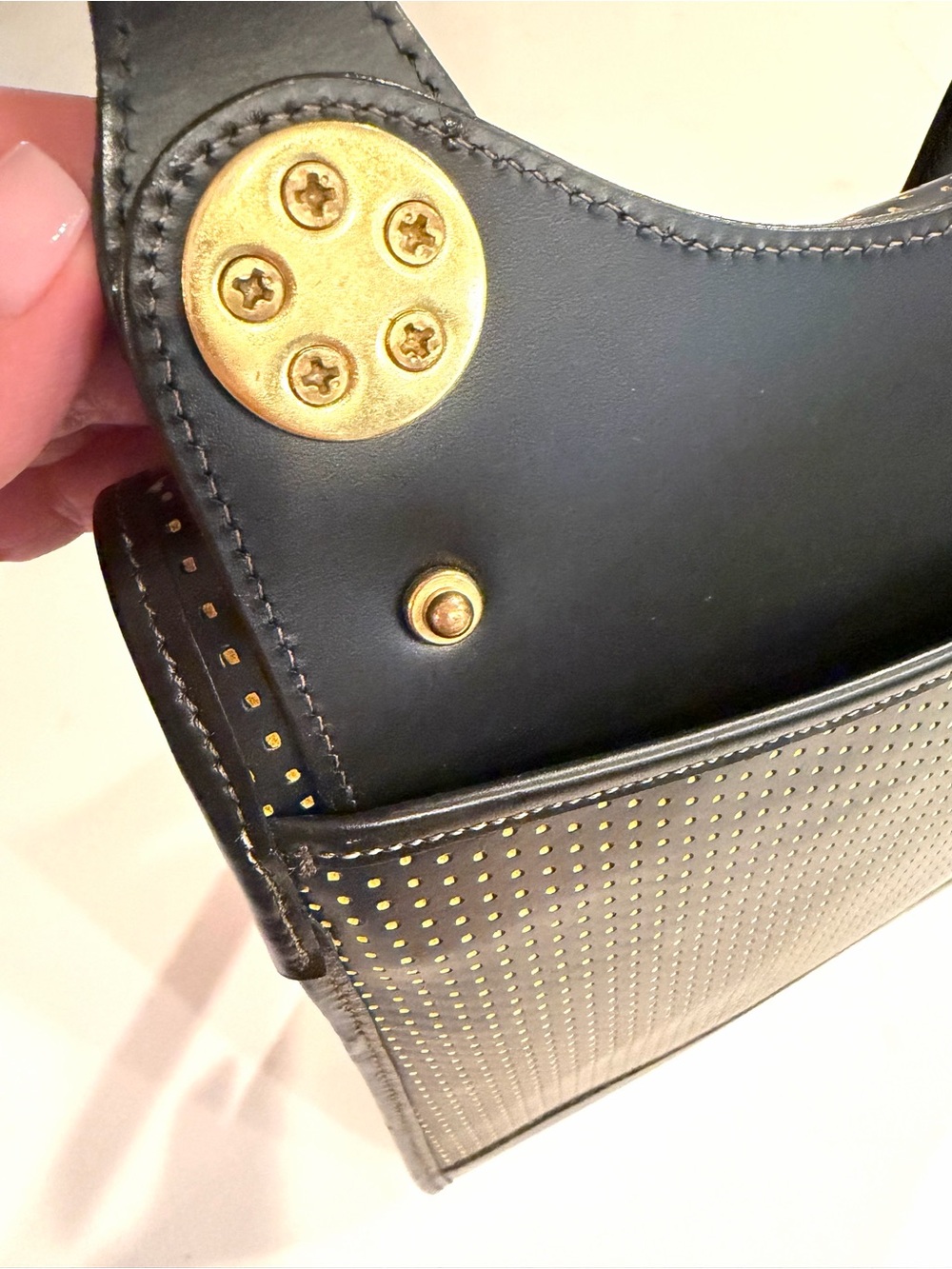 DOONEY & BOURKE•black perforated leather cabriolet vintage shoulder bag - Picture 6 of 14